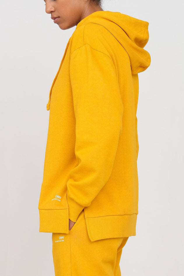 Gauzy Hoodie With Side Slits Ochre