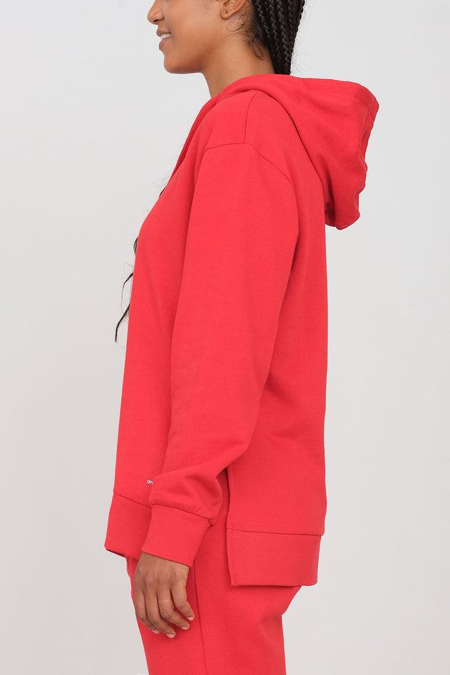 Gauzy Hoodie With Side Slits Red