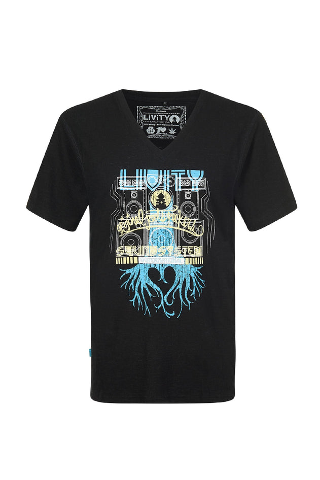 Livity Hemp V-Neck T-Shirt Roots Rockers Black