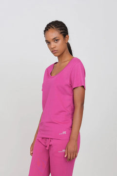 Deep Neck Jersey T-Shirt Fuchsia