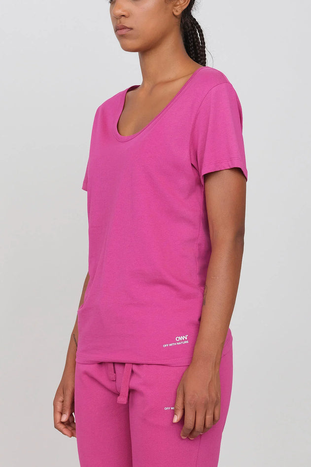 Deep Neck Jersey T-Shirt Fuchsia