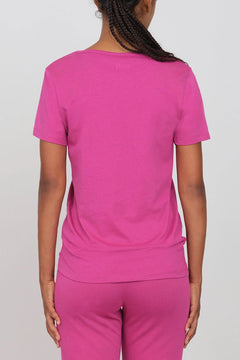 Deep Neck Jersey T-Shirt Fuchsia