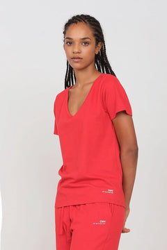 Deep Neck Jersey T-Shirt Red