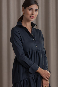 Clarette Long Sleeve Cotton Blend Dress Dark Navy