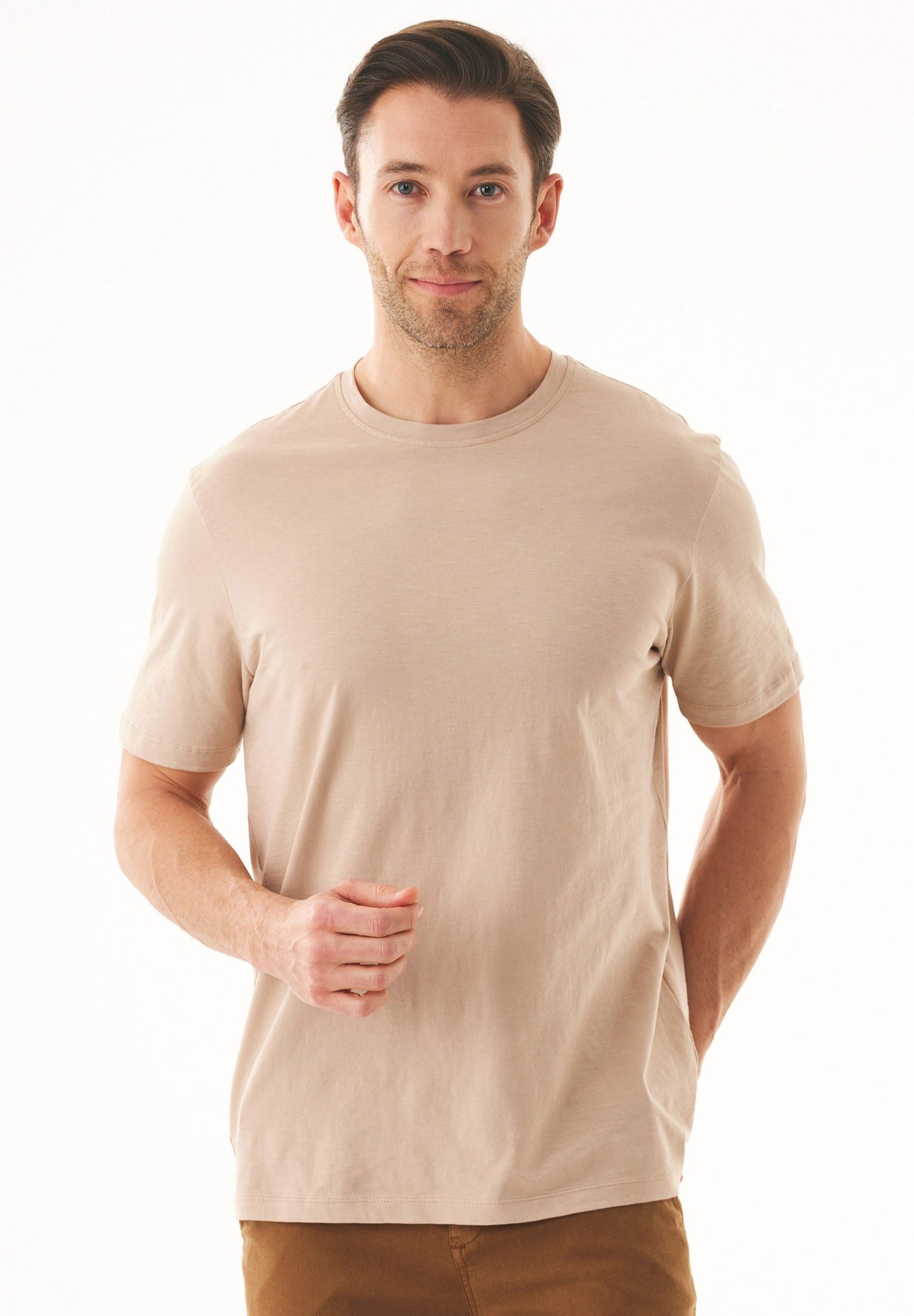 Heren Ronde hals T-shirt Beige