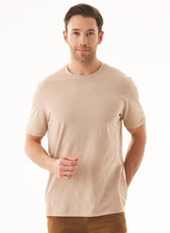 Men's Basic Round Neck T-Shirt Beige