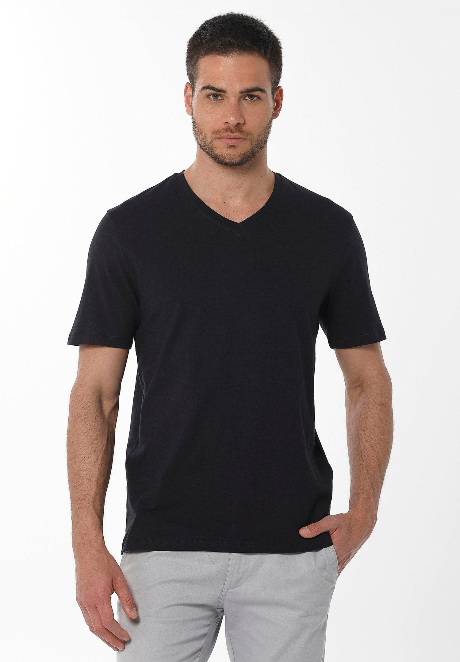 Heren V-hals T-shirt Zwart