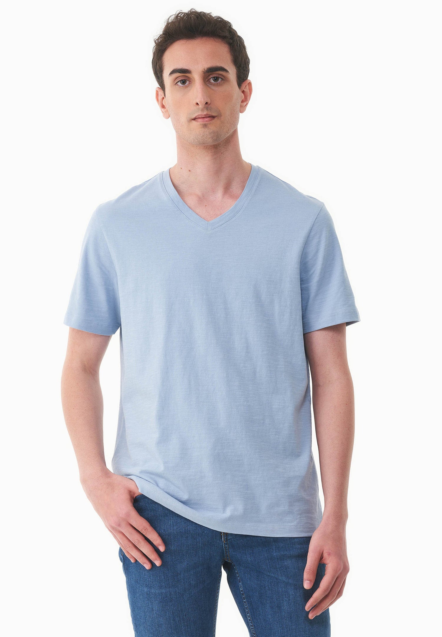 Heren V-hals T-shirt Ice Blue