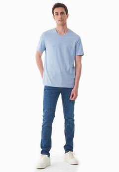 Heren V-hals T-shirt Ice Blue