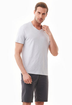 Heren V-hals T-shirt Lichtgrijs