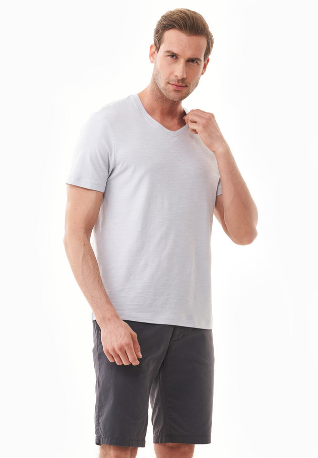 Heren V-hals T-shirt Lichtgrijs