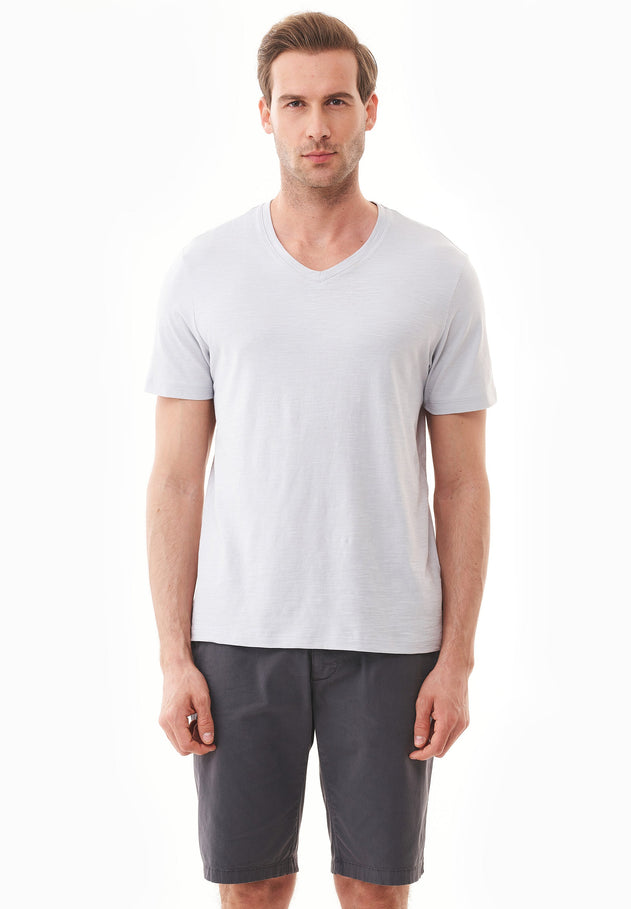 Heren V-hals T-shirt Lichtgrijs