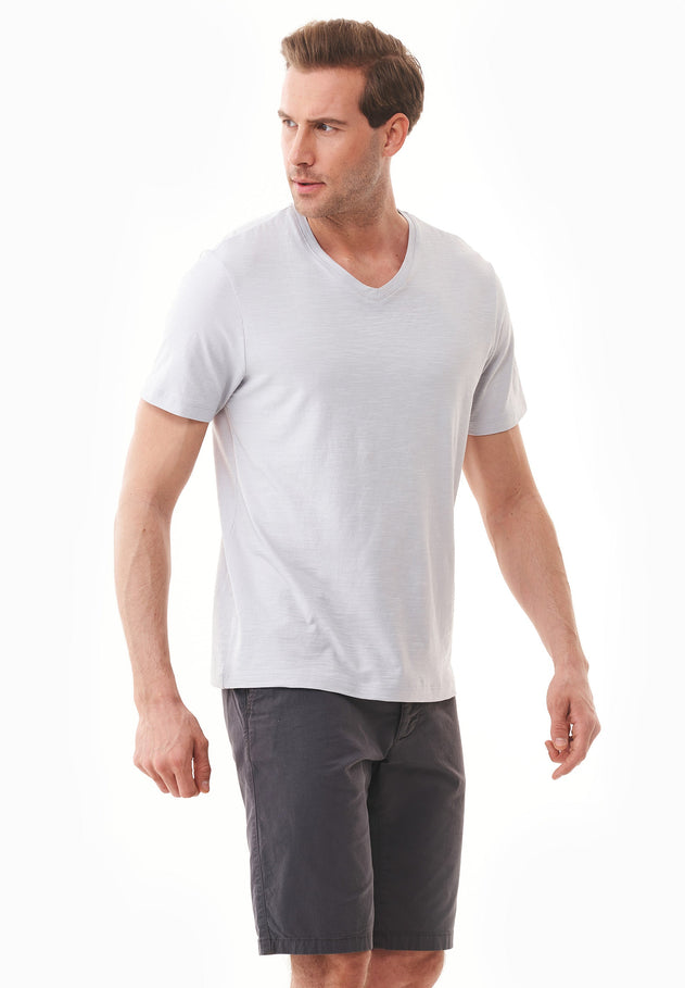 Heren V-hals T-shirt Lichtgrijs
