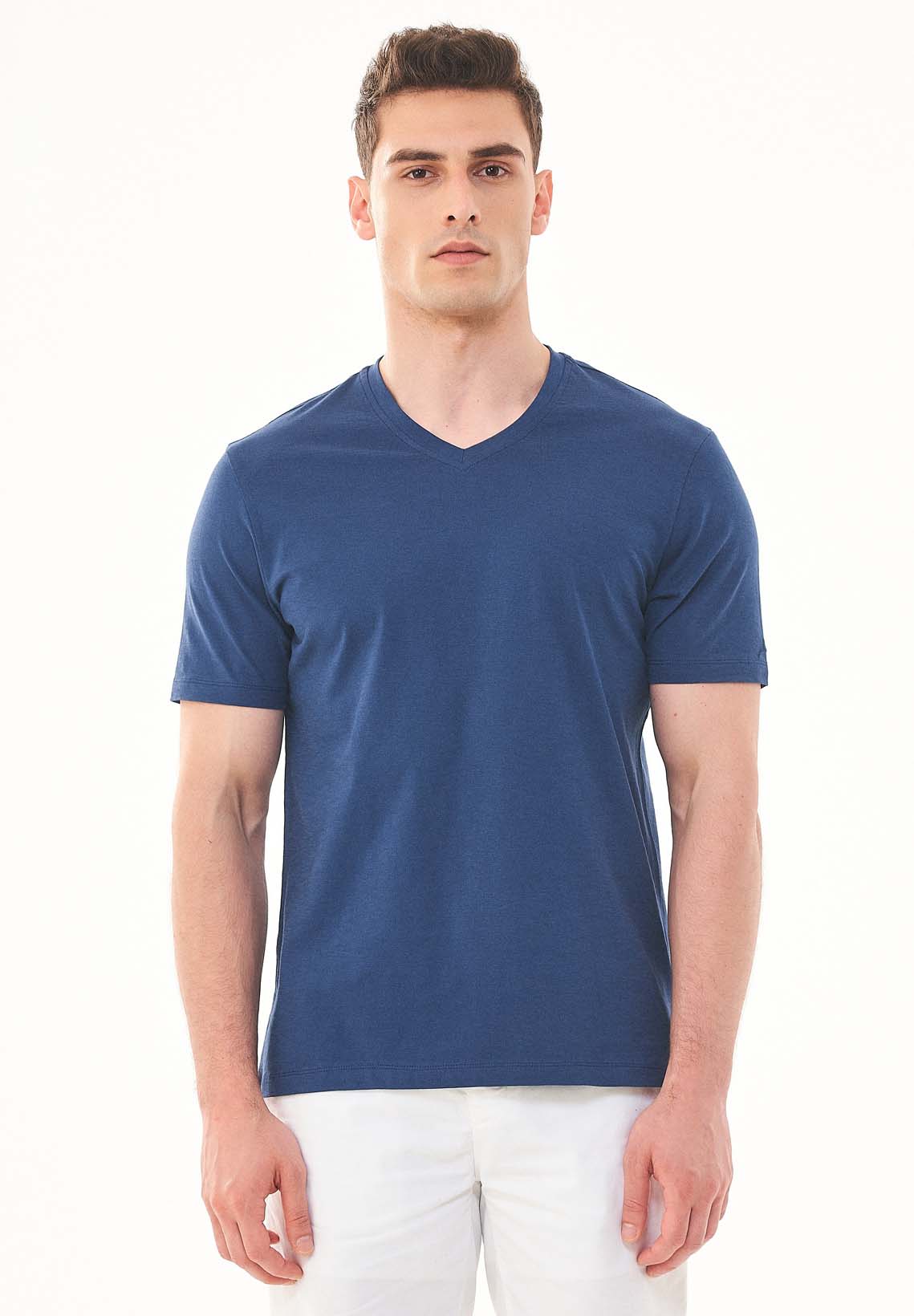 Heren V-hals T-shirt Marineblauw