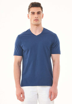 Heren V-hals T-shirt Marineblauw