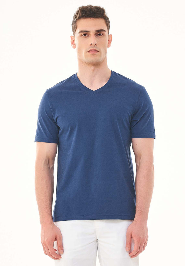 Heren V-hals T-shirt Marineblauw