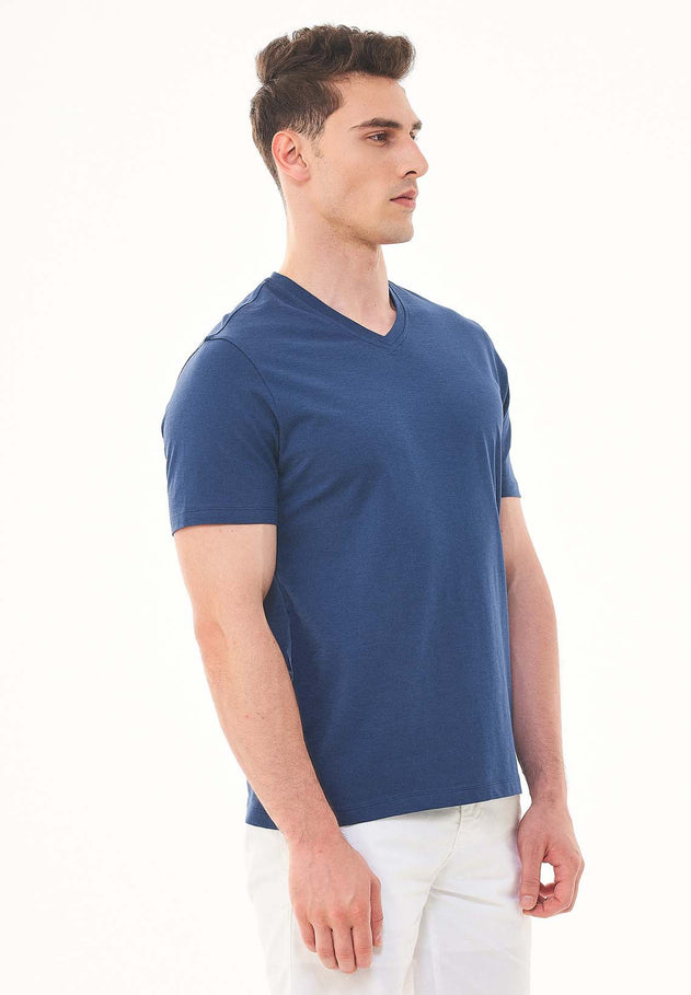 Heren V-hals T-shirt Marineblauw