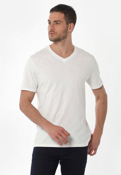 Heren V-hals T-shirt Gebroken wit
