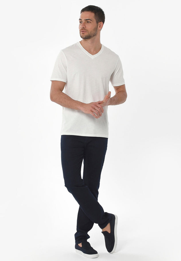 Heren V-hals T-shirt Gebroken wit