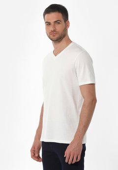 Heren V-hals T-shirt Gebroken wit