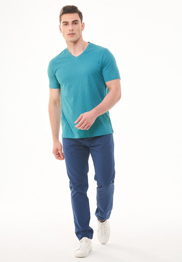 Heren V-hals T-shirt Petrol Green