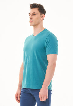 Heren V-hals T-shirt Petrol Green