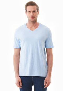 Heren V-hals T-shirt Powder Blue