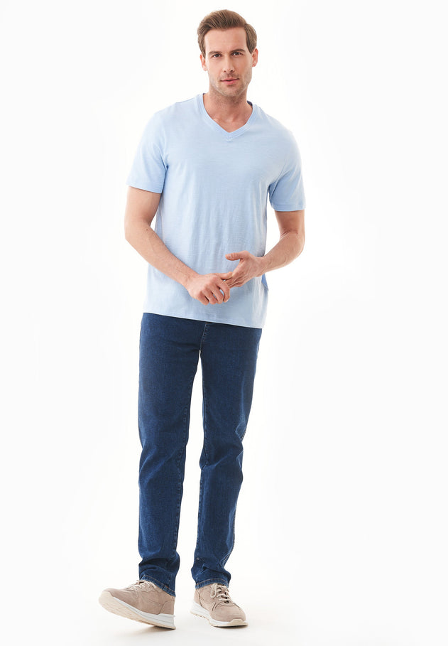 Heren V-hals T-shirt Powder Blue