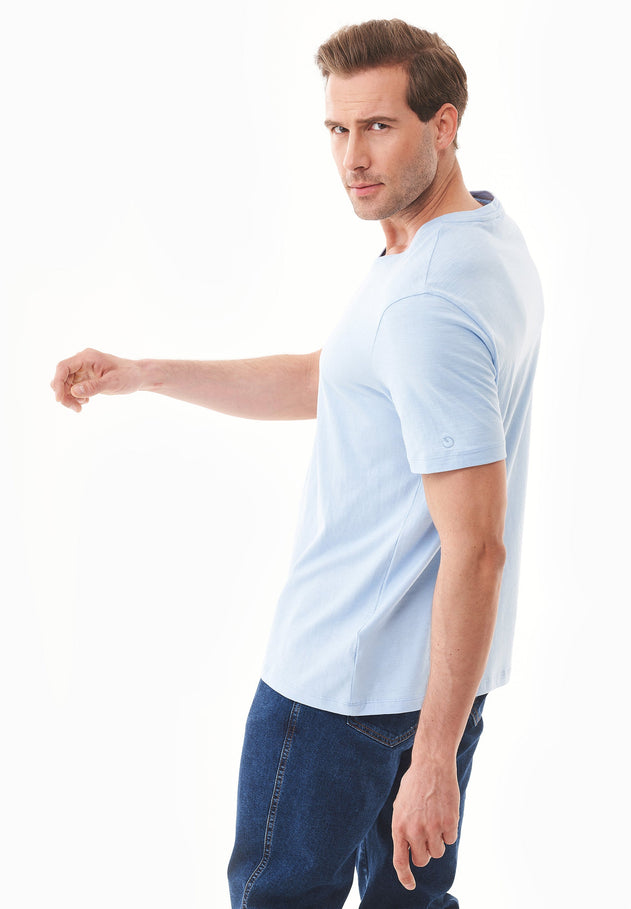 Heren V-hals T-shirt Powder Blue