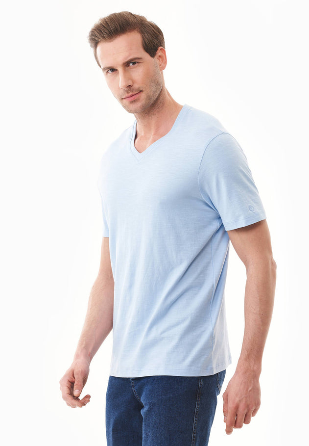 Heren V-hals T-shirt Powder Blue
