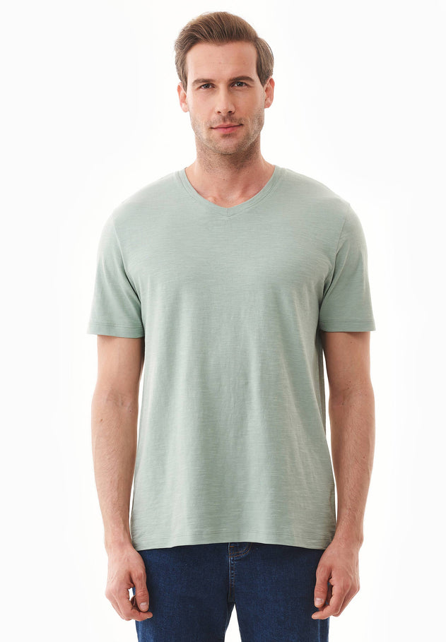 Heren V-hals T-shirt Water Green