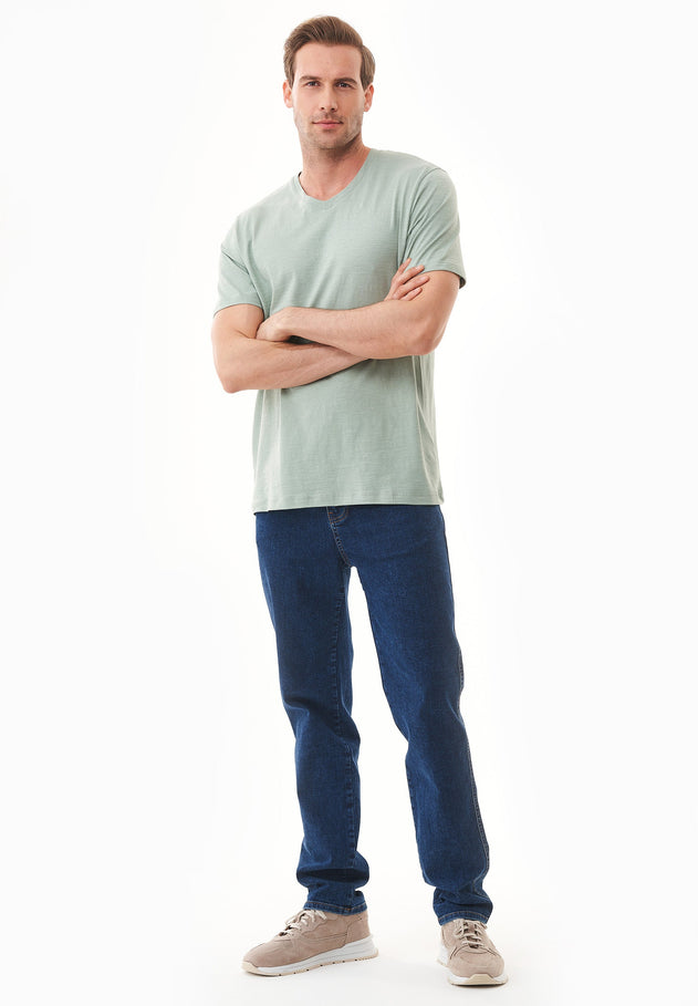 Heren V-hals T-shirt Water Green