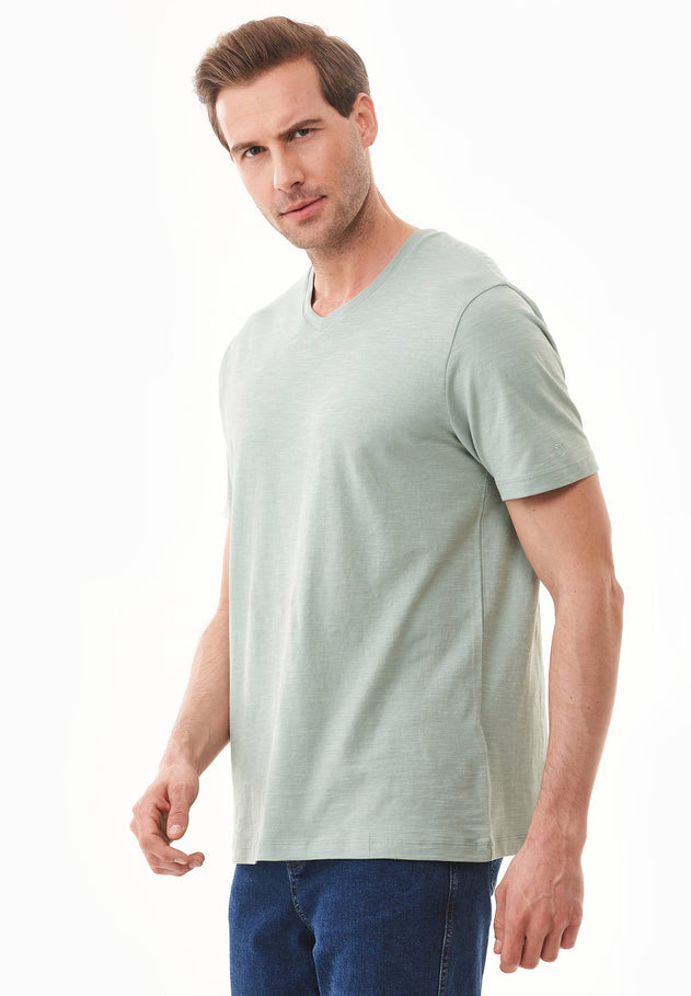 Heren V-hals T-shirt Water Green
