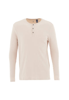 Men's Long-Sleeved Ribbed Henley Shirt Stone