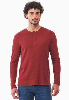 Men's Long-Sleeved Ribbed Henley Shirt Merlot