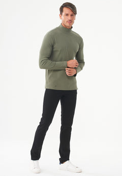 Men's Long-Sleeved Ribbed Turtleneck Shirt Khaki
