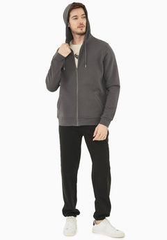 Heren Fleece Ritshoodie Asfalt