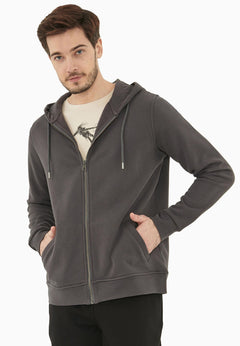 Heren Fleece Ritshoodie Asfalt
