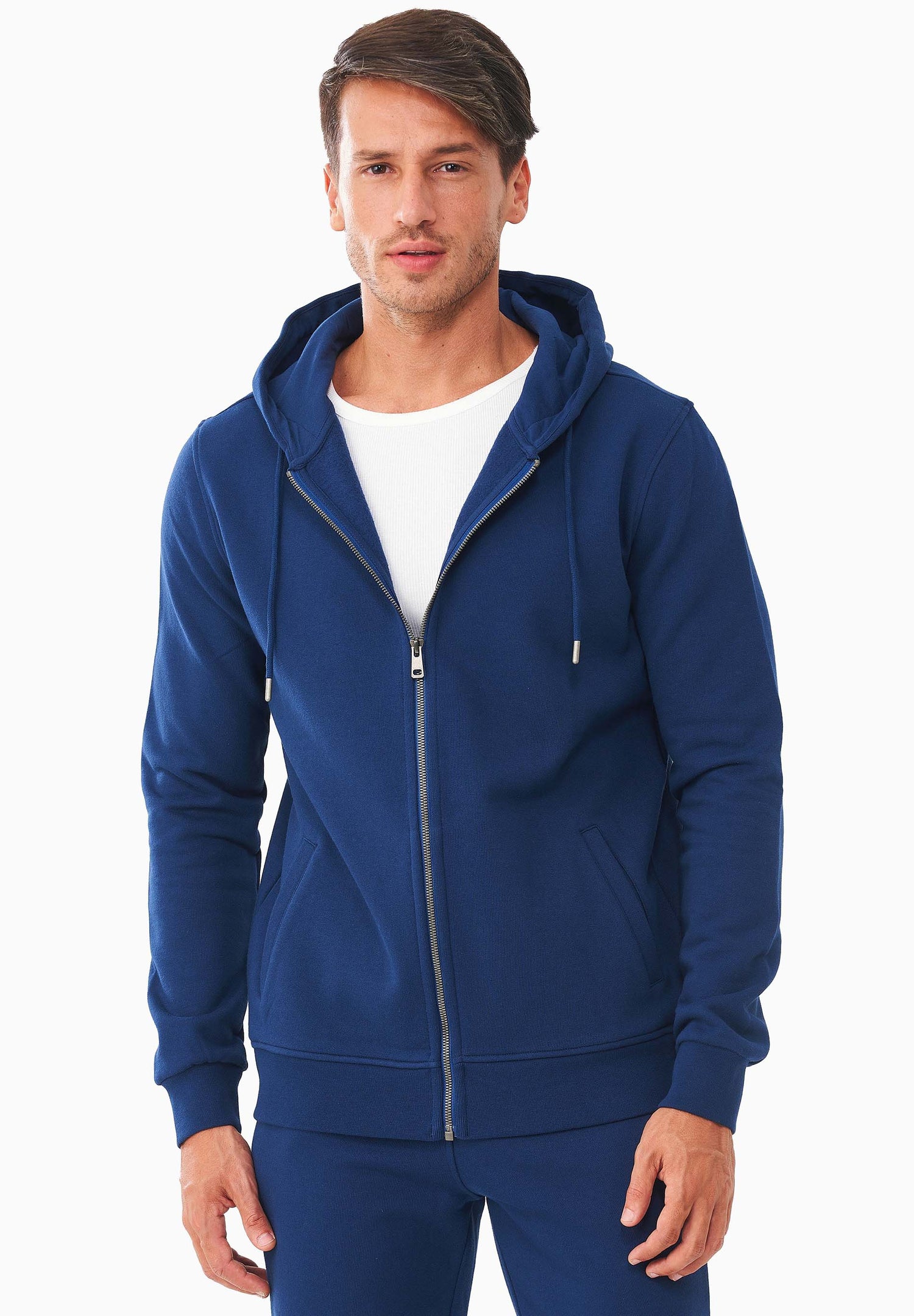 Heren Fleece Ritshoodie Marineblauw