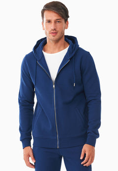 Heren Fleece Ritshoodie Marineblauw
