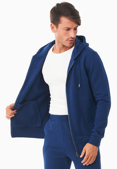 Heren Fleece Ritshoodie Marineblauw