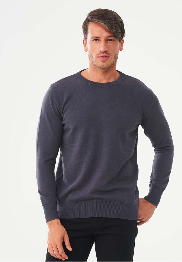 Men's Round Neck Organic Cotton Sweater Asphalt