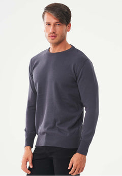 Men's Round Neck Organic Cotton Sweater Asphalt