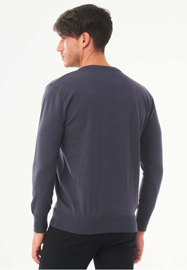 Men's Round Neck Organic Cotton Sweater Asphalt