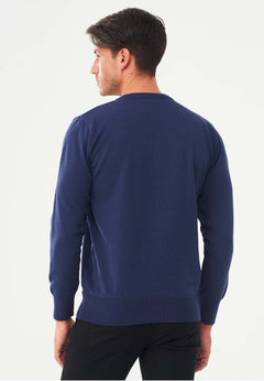 Men's V-Neck Organic Cotton Sweater Navy