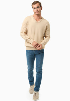 Men's V-Neck Organic Cotton Sweater Beige