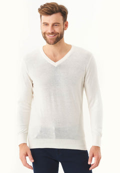 Men's V-Neck Organic Cotton Sweater Off White