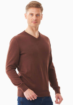 Men's V-Neck Organic Cotton Sweater Radical Brown