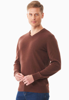 Men's V-Neck Organic Cotton Sweater Radical Brown