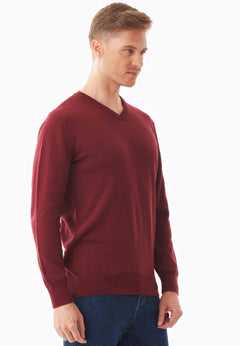 Men's V-Neck Organic Cotton Sweater Syrah Red